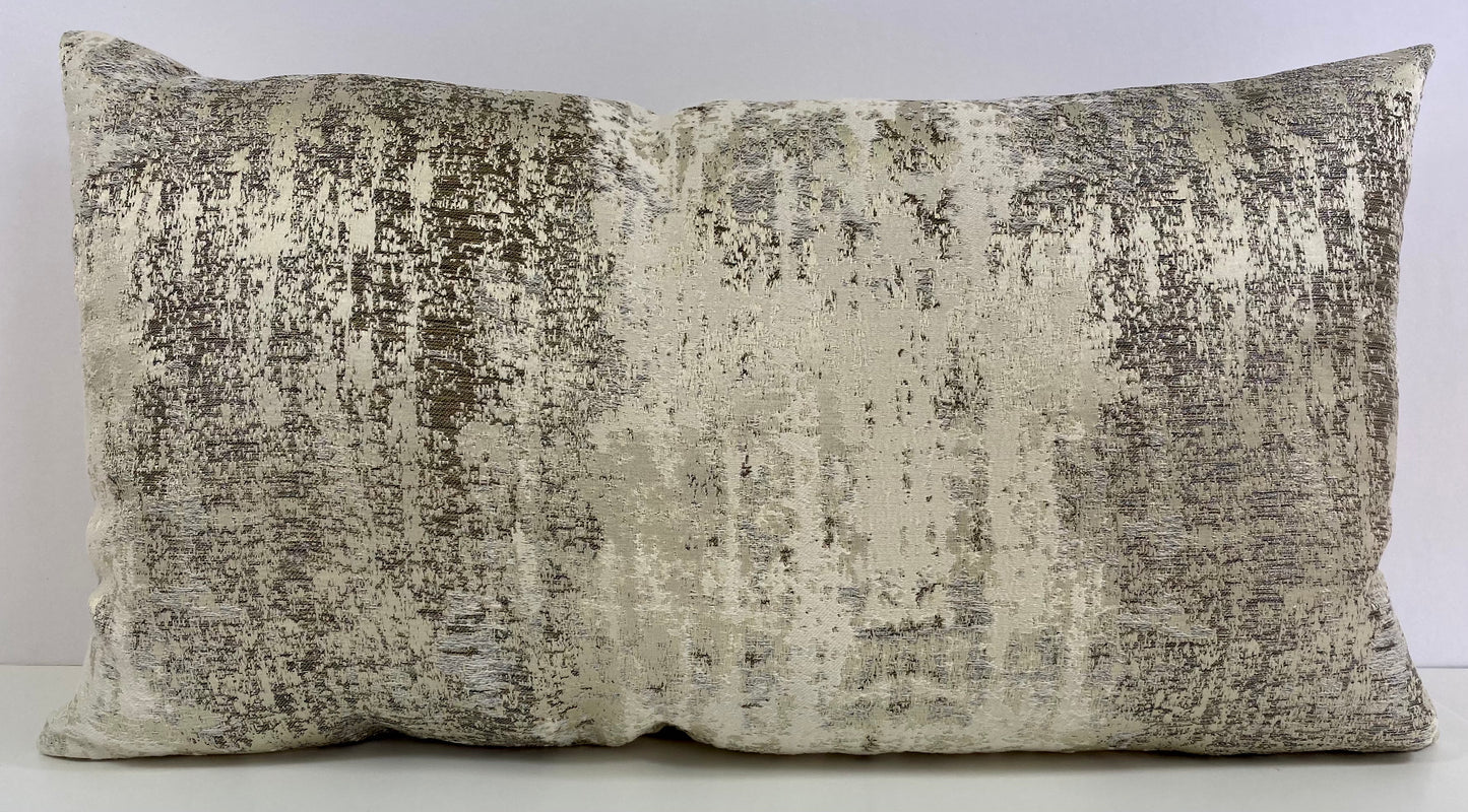 Luxury Lumbar Pillow - 24" x 14" - Aurora-Ice: Pearl, Silver and Mushroom scrubbed together for a weathered look.