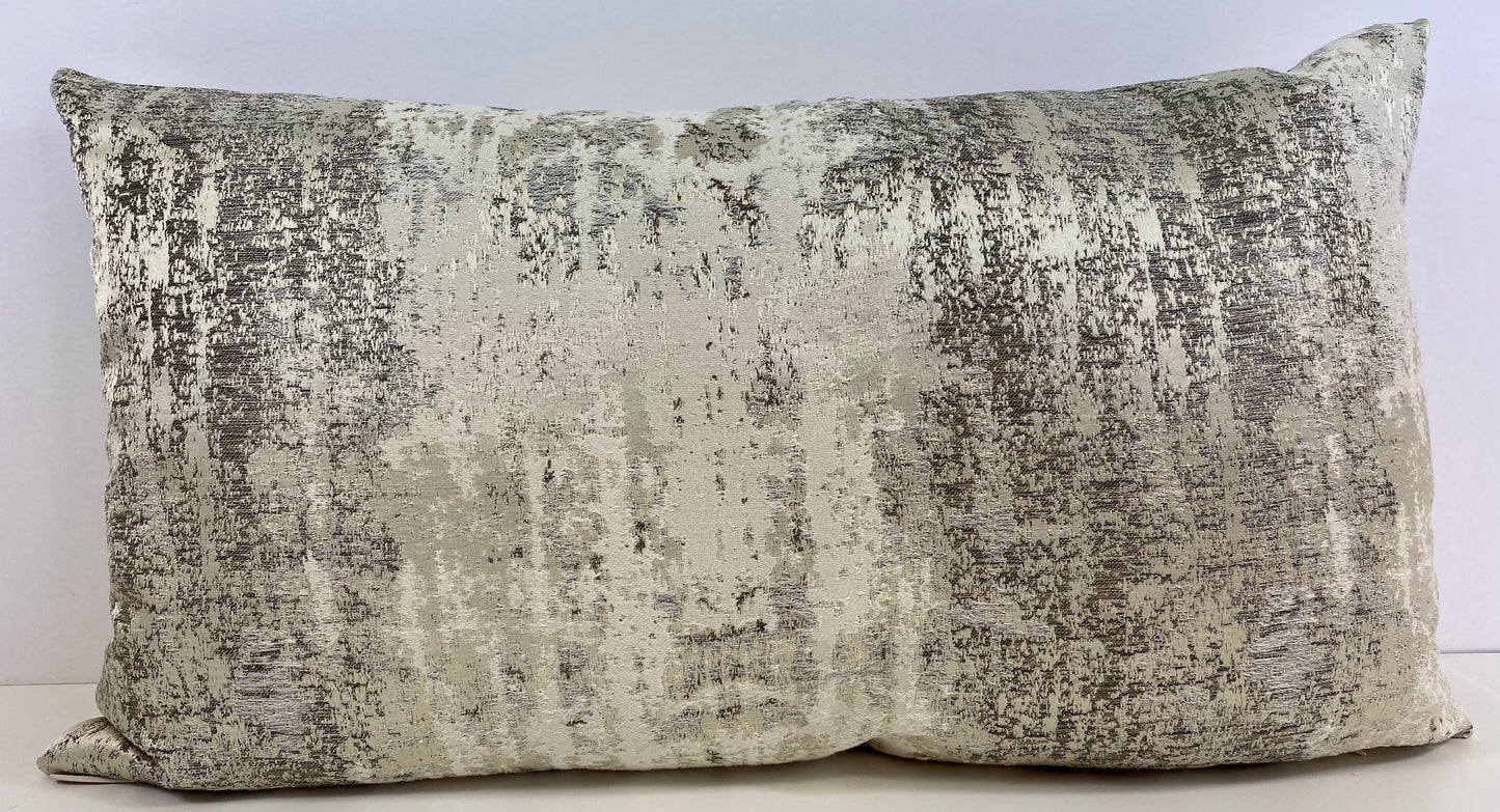 Luxury Lumbar Pillow - 24" x 14" - Aurora-Ice: Pearl, Silver and Mushroom scrubbed together for a weathered look.