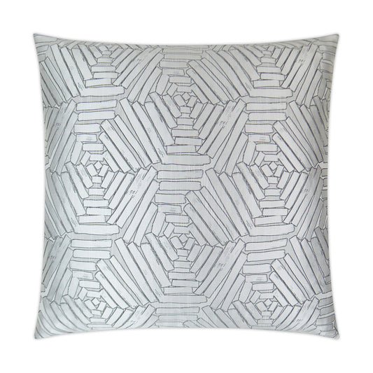 Luxury Pillow -  24" x 24" -  Percy-Linen; A fresh bright light silver stylized leaf pattern