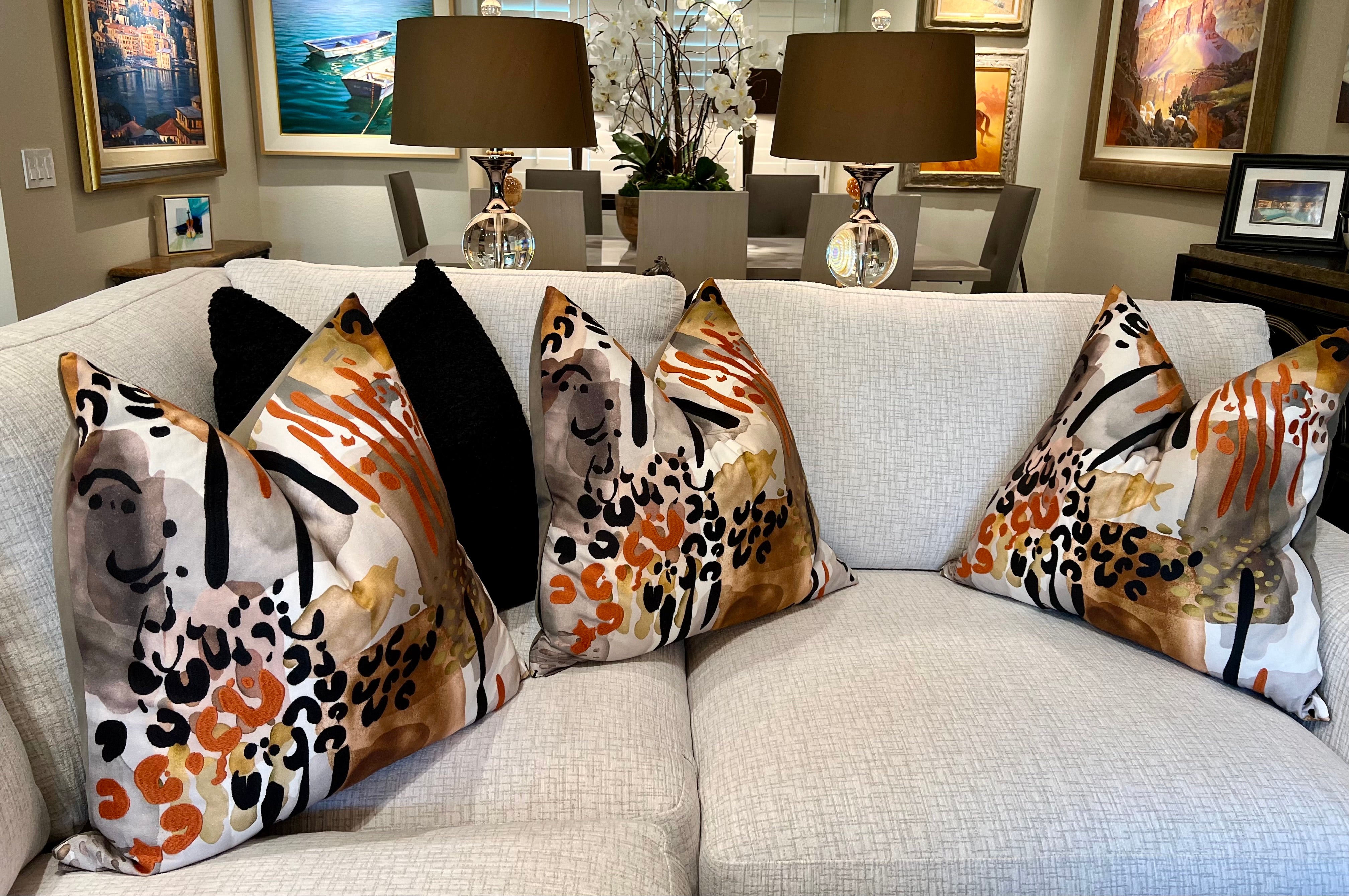 Designer Pillows custom made in California with beautiful fabrics Kim Melrose Designer Pillows