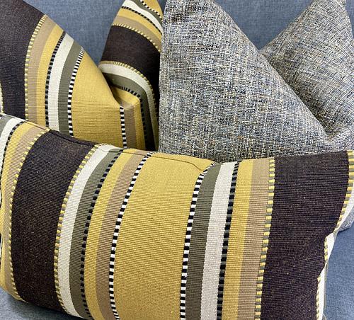 Lumbar Pillow - 24" x 14" -Bohemian; Lush textured stripes of gold.tans,creams, whites, taupes and black