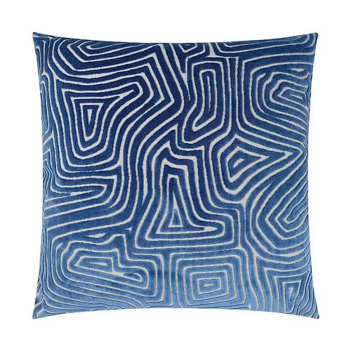 Luxury Pillow -  24" x 24" -  Vertigo-Blue.Blue coloured shapes set on a cream background. back of the pillow is a solid cream fabric