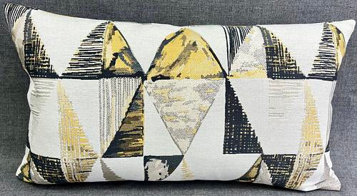 Luxury Lumbar Pillow - 24" x 14" Perspective Lumbar-Golds & Grays in an abstract design embroidered over an ivory background