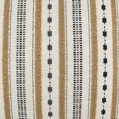 Luxury Pillow - 24" x 24" - Xuma-Camel; Embroidered  stripes of carmel, grey, and black over an ivory linen background