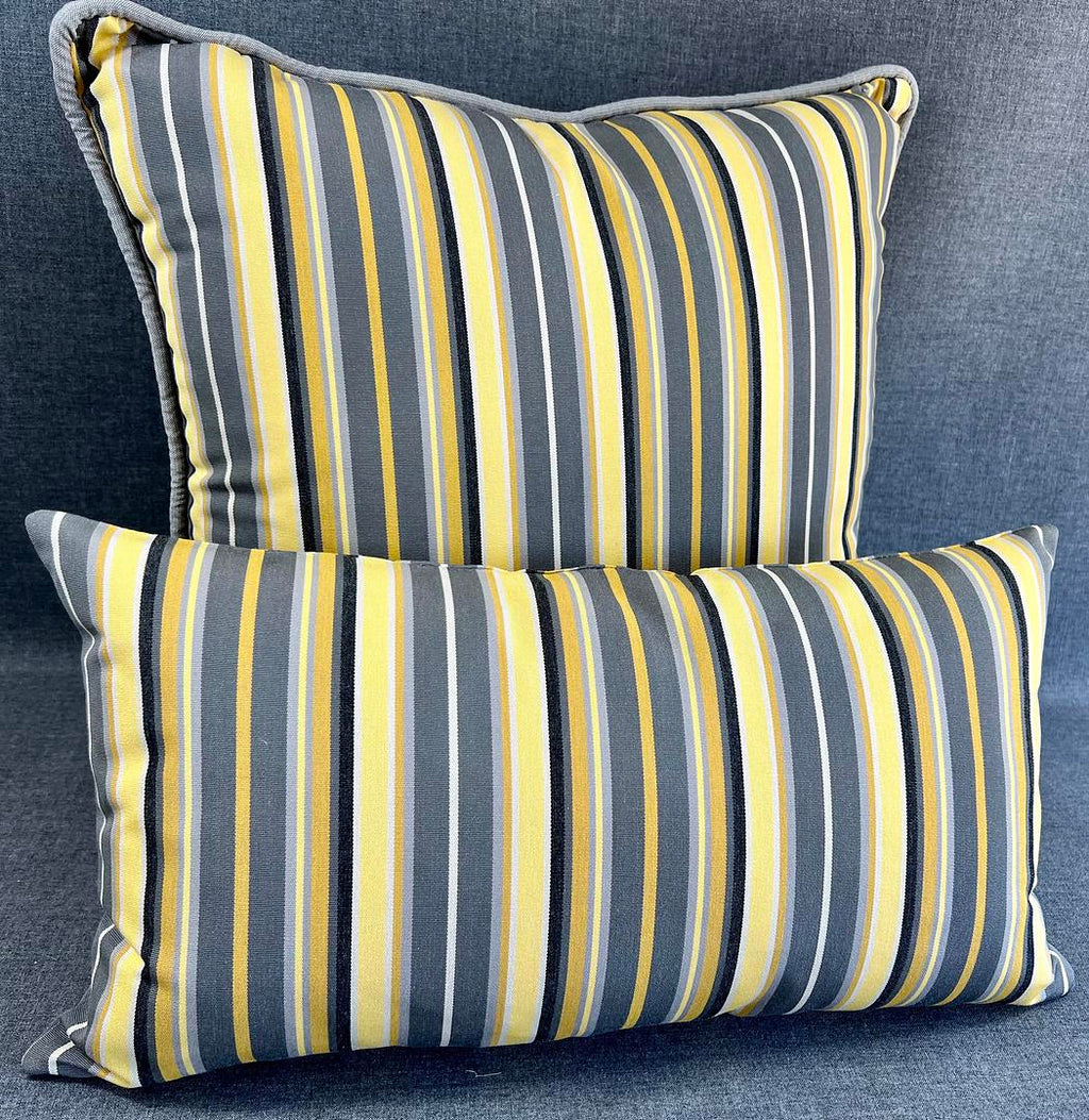 Luxury Outdoor Lumbar Pillow - 22" x 12"- Seville Stripe No Piping