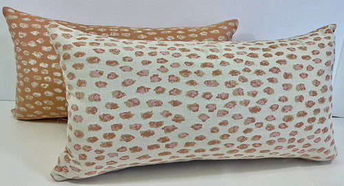 Luxury Outdoor Lumbar Pillow - 22" x 12" - Pink Leopard Cream ; Sunbrella, or equivalent, fabric with fiber fill