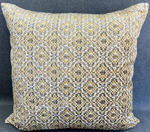 Luxury Pillow -  24" x 24" -  Bee Hive; - Yellow/Gold and grey embroidered on a light ivory background same on both sides