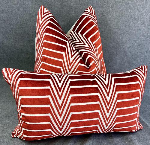 Luxury Lumbar Pillow - 24" x 14" - Red Radar; Red and ivory in Abstract Pattern with ivory fabric on the back