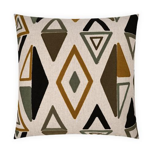 Luxury Pillow -  24" x 24" -  Wild Card- Blackstone; ivory, gold,black and green Geometric pattern