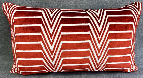 Luxury Lumbar Pillow - 24" x 14" - Red Radar; Red and ivory in Abstract Pattern with ivory fabric on the back