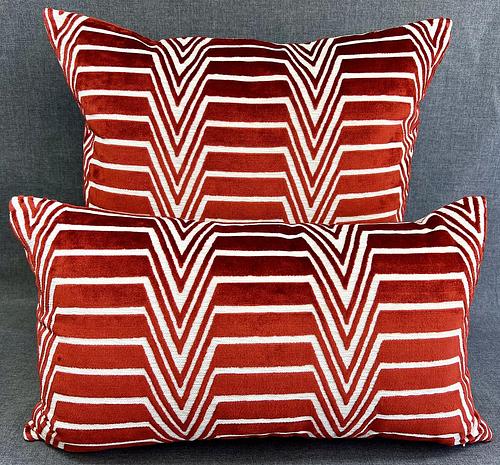 Luxury Lumbar Pillow - 24" x 14" - Red Radar; Red and ivory in Abstract Pattern with ivory fabric on the back