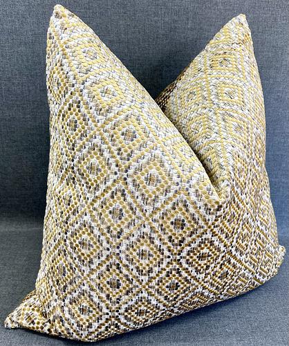 Luxury Pillow -  24" x 24" -  Bee Hive; - Yellow/Gold and grey embroidered on a light ivory background same on both sides