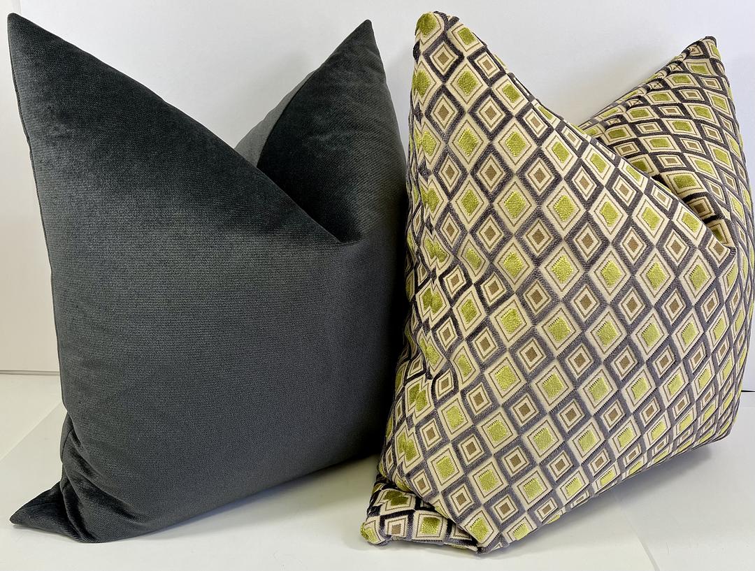 Luxury Pillow -  24" x 24" -  Lime Diamond. Bold and Fun diamond pattern of Green, Black and Brown on a soft, textured fabric