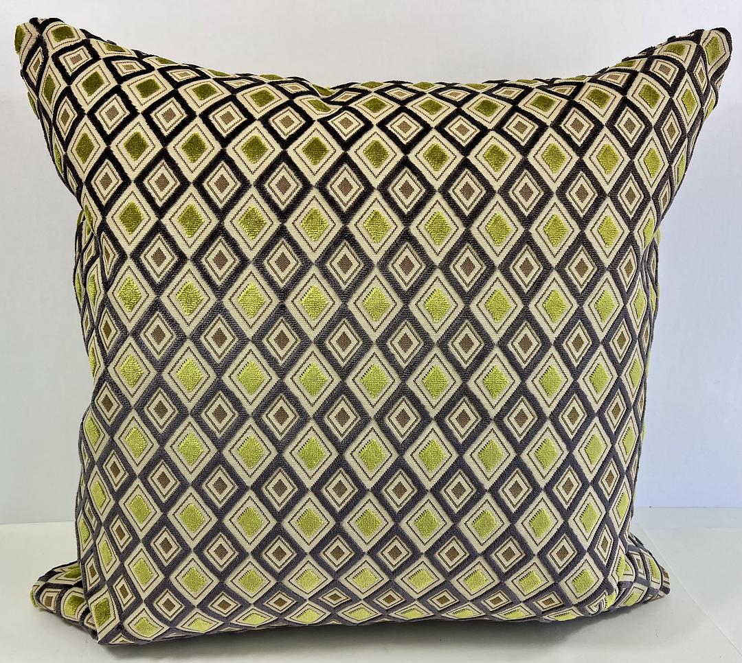 Luxury Pillow -  24" x 24" -  Lime Diamond. Bold and Fun diamond pattern of Green, Black and Brown on a soft, textured fabric