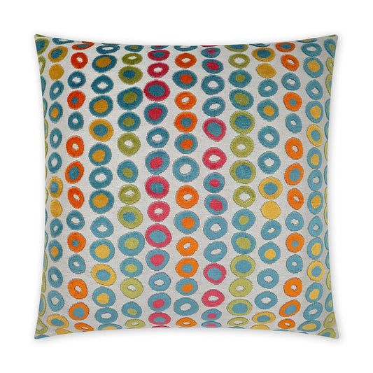 Luxury Pillow -  24" x 24" -  Simetra- Dots of red, blue, yellow, green and orange cover a white background