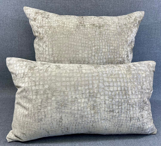 Lumbar Pillow - 24" x 14" - Cocoa Lumbar-Alligator. Shimmering silver and cream alligator textured fabric