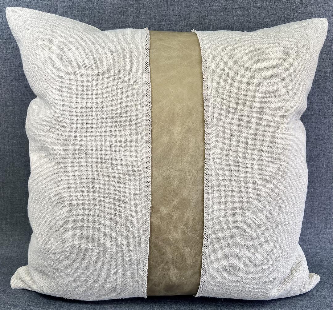 Luxury Pillow -  24" x 24" -  Legend- Linen. Real Leather and plush cotton on the front with a leather and linen back