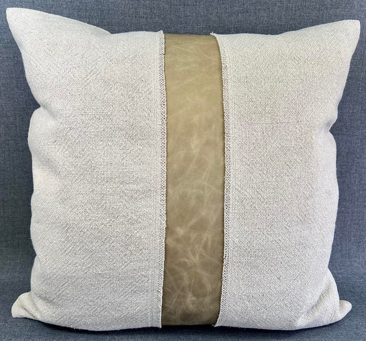 Luxury Pillow -  24" x 24" -  Legend- Linen. Real Leather and plush cotton on the front with a leather and linen back