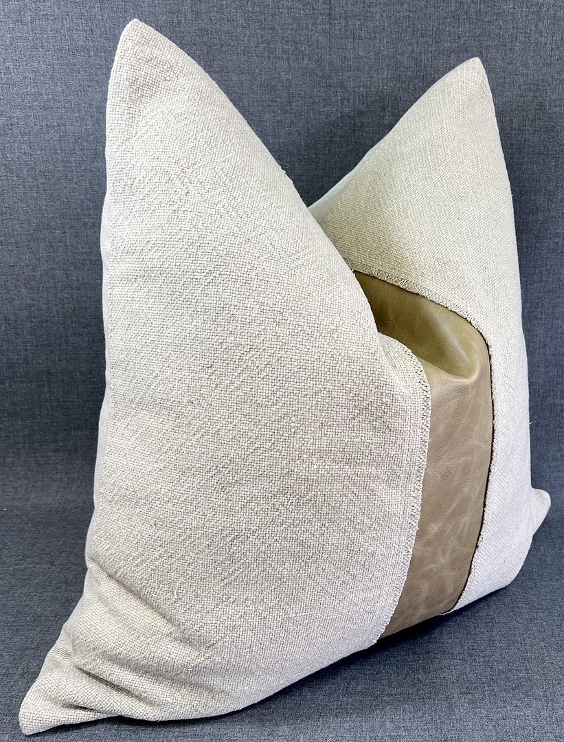 Luxury Pillow -  24" x 24" -  Legend- Linen. Real Leather and plush cotton on the front with a leather and linen back