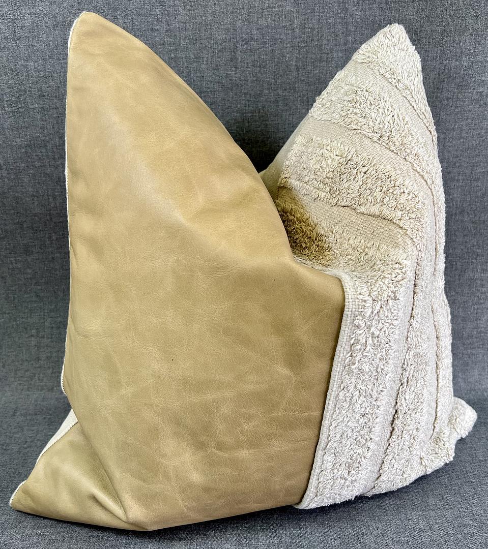 Luxury Pillow - 24" x 24" - Legend Latte Real Leather And Plush Cotton On The Front With A Leather And Linen Back