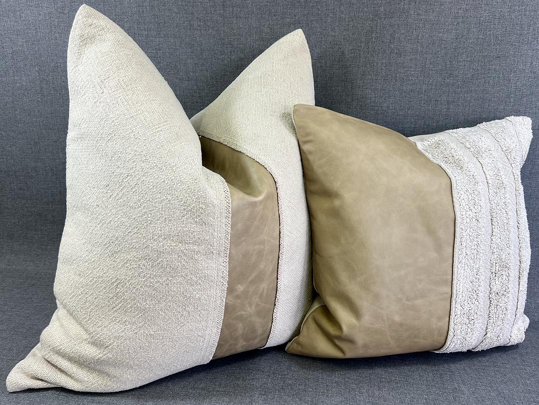 Luxury Pillow -  24" x 24" -  Legend- Linen. Real Leather and plush cotton on the front with a leather and linen back