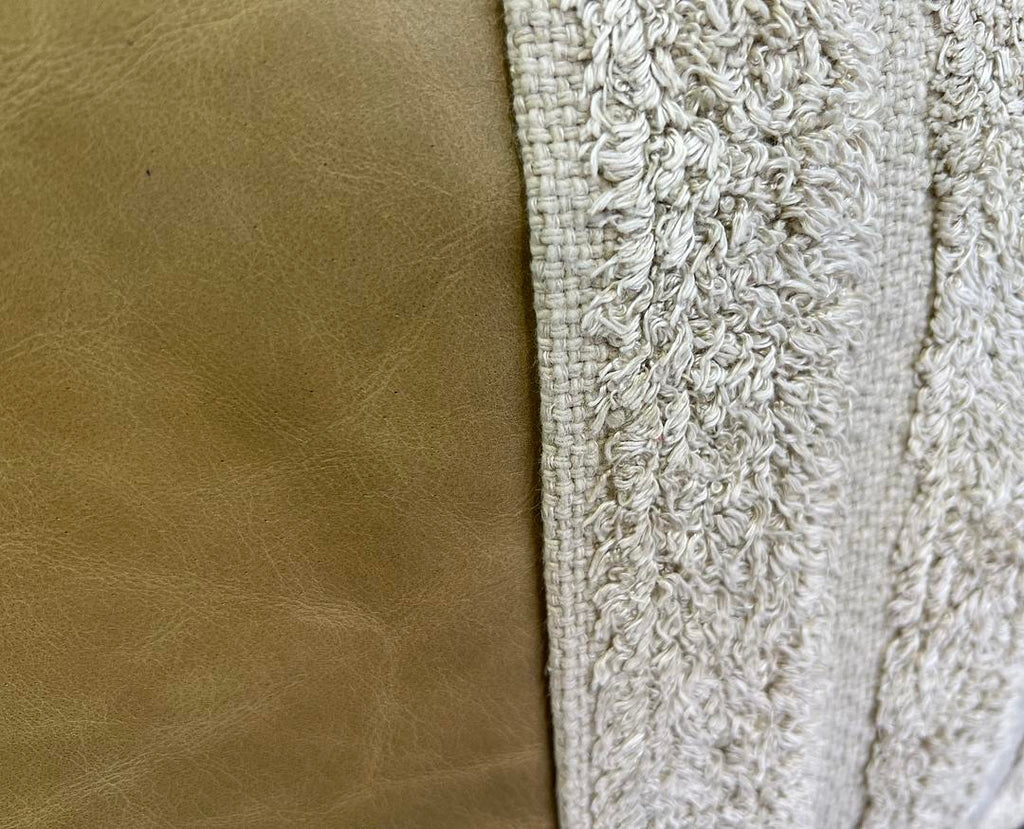 Luxury Pillow - 24" x 24" - Legend Latte Real Leather And Plush Cotton On The Front With A Leather And Linen Back