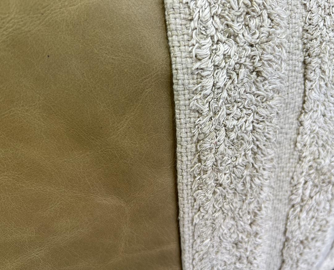 Luxury Pillow - 24" x 24" - Legend Latte Real Leather And Plush Cotton On The Front With A Leather And Linen Back