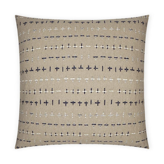 Luxury Pillow -  24" x 24" -  Morales-Jute. Cross stitch pattern of blue and white on a tan fabric