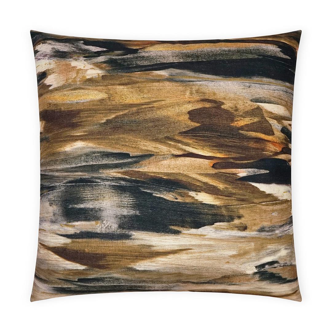 Luxury Pillow -  24" x 24" -  Montreux-Espresso. Elegant and Feathery brush stroke pattern of gold, bronze, black and white