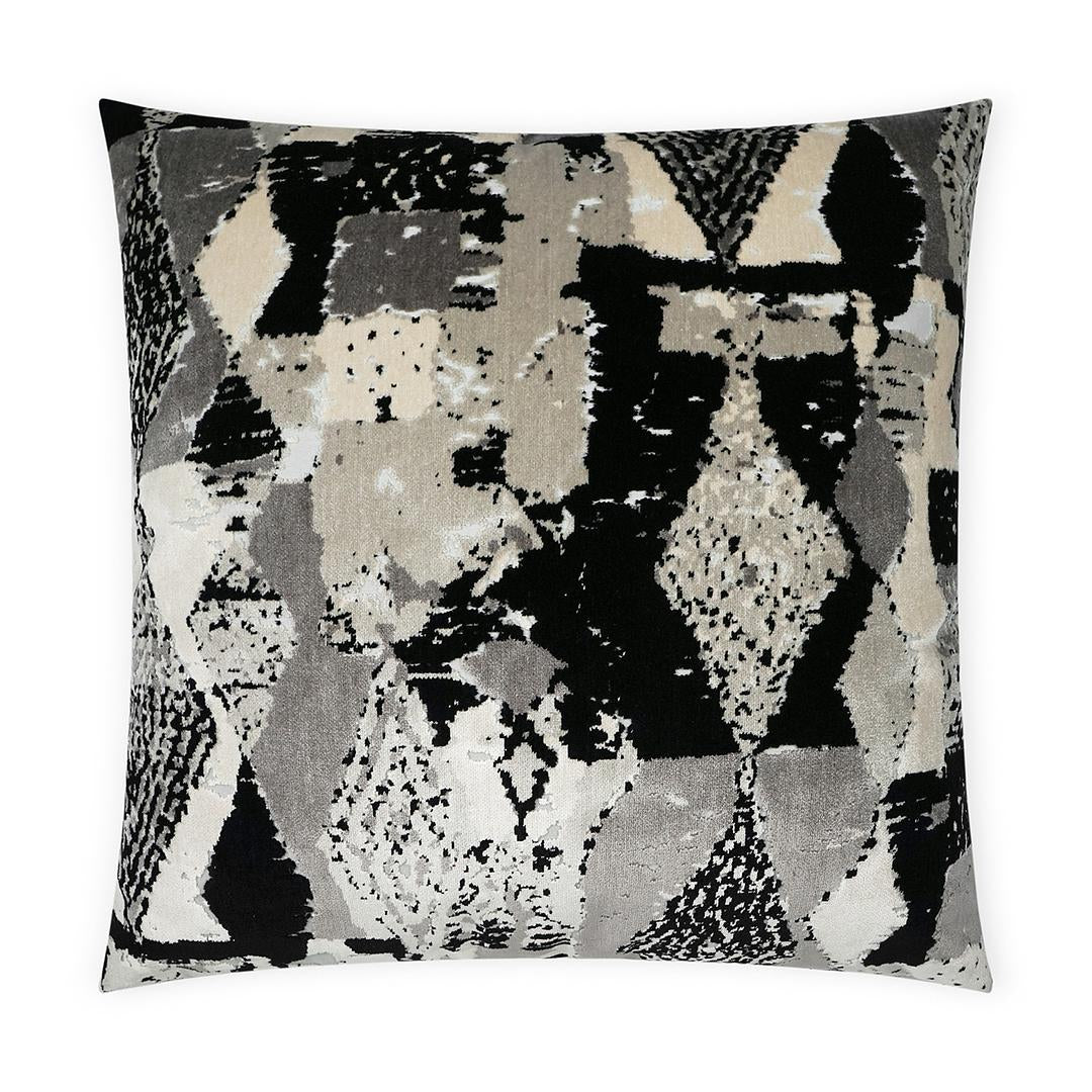 Luxury Pillow -  24" x 24" -  Fez. Cream, beige, black and silver shapes on woven fabric