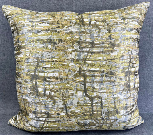 Luxury Pillow -  24" x 24" -  Suzie's Abstract. Drips of greens, gold, silver and taupe