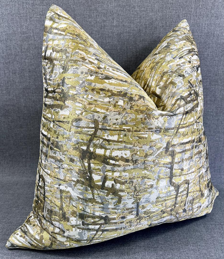 Luxury Pillow -  24" x 24" -  Suzie's Abstract. Drips of greens, gold, silver and taupe