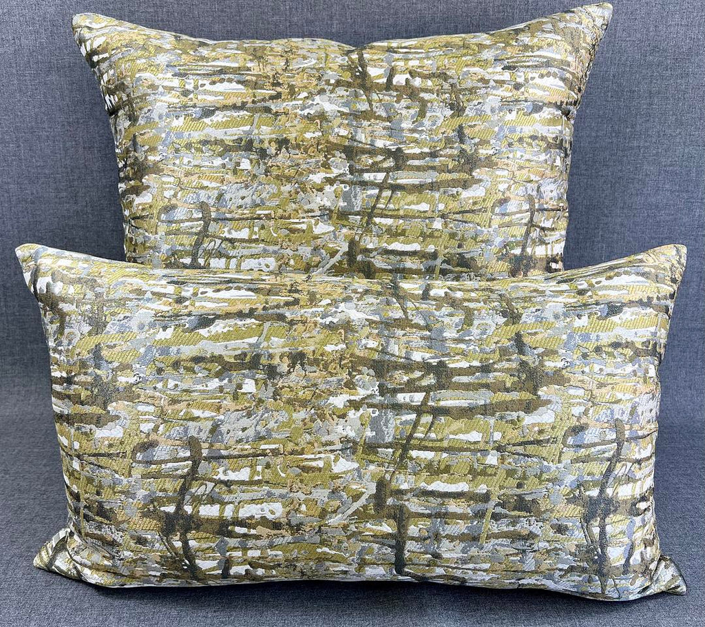 Luxury Pillow -  24" x 24" -  Suzie's Abstract. Drips of greens, gold, silver and taupe