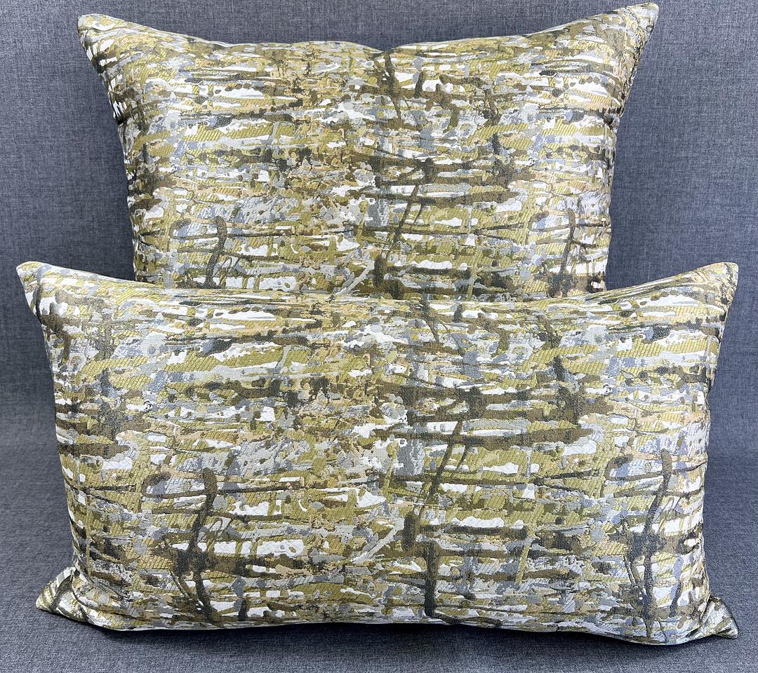 Luxury Pillow -  24" x 24" -  Suzie's Abstract. Drips of greens, gold, silver and taupe