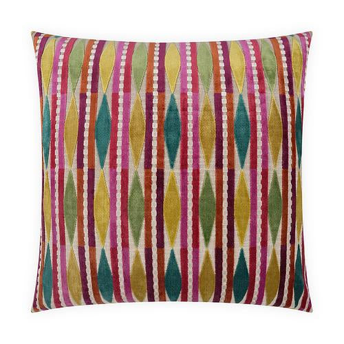 Luxury Pillow -  24" x 24" -  Pizazz; Bright Turquoise, Fuchsia, Yellow, Green,and Orange, in a geometric cut velvet pattern. They are a great compliment to all of our Moonstruck pillows