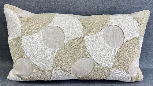 Luxury Lumbar Pillow - 24" x 14" - Montecito Moons;-Ivory and tan embroidered circles on a light taupe background same on both sides