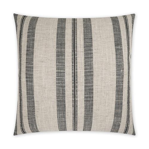 Luxury Pillow - 24" x 24" - Double Issue-Onyx; A multi textural linen fabric embroidered with black stripes on a tan background. Same on both sides