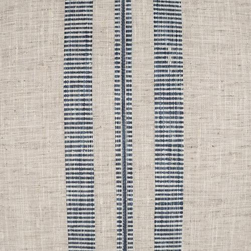 Luxury Pillow - 24" x 24" - Double Issue-Indigo; A multi textural linen fabric embroidered with blue stripes on a tan background. Same on both sides