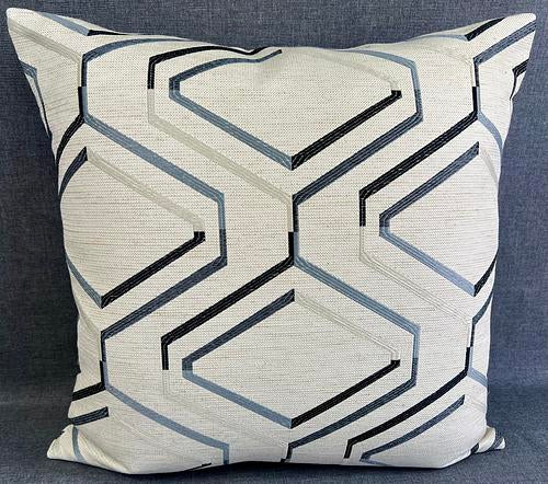 Luxury Pillow -  24" x 24" - Geo cream; Blue,white and grays in Geometric Pattern