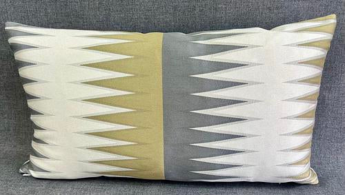 Luxury Lumbar Pillow - 24” x 14” - Vamanos Natural ; gold , grey and white in a backgammon board pattern