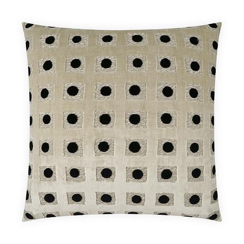 Luxury Pillow -  24" x 24" - Domino-Onyx ; Ivory plush raised fabric with black circles on an ivory background