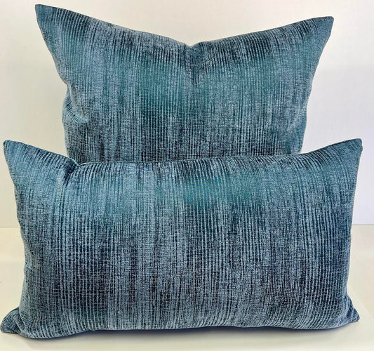 Luxury Lumbar Pillow - 24" x 14" - Coronado Blue; A subtle verticle striped denim blue textured fabric.