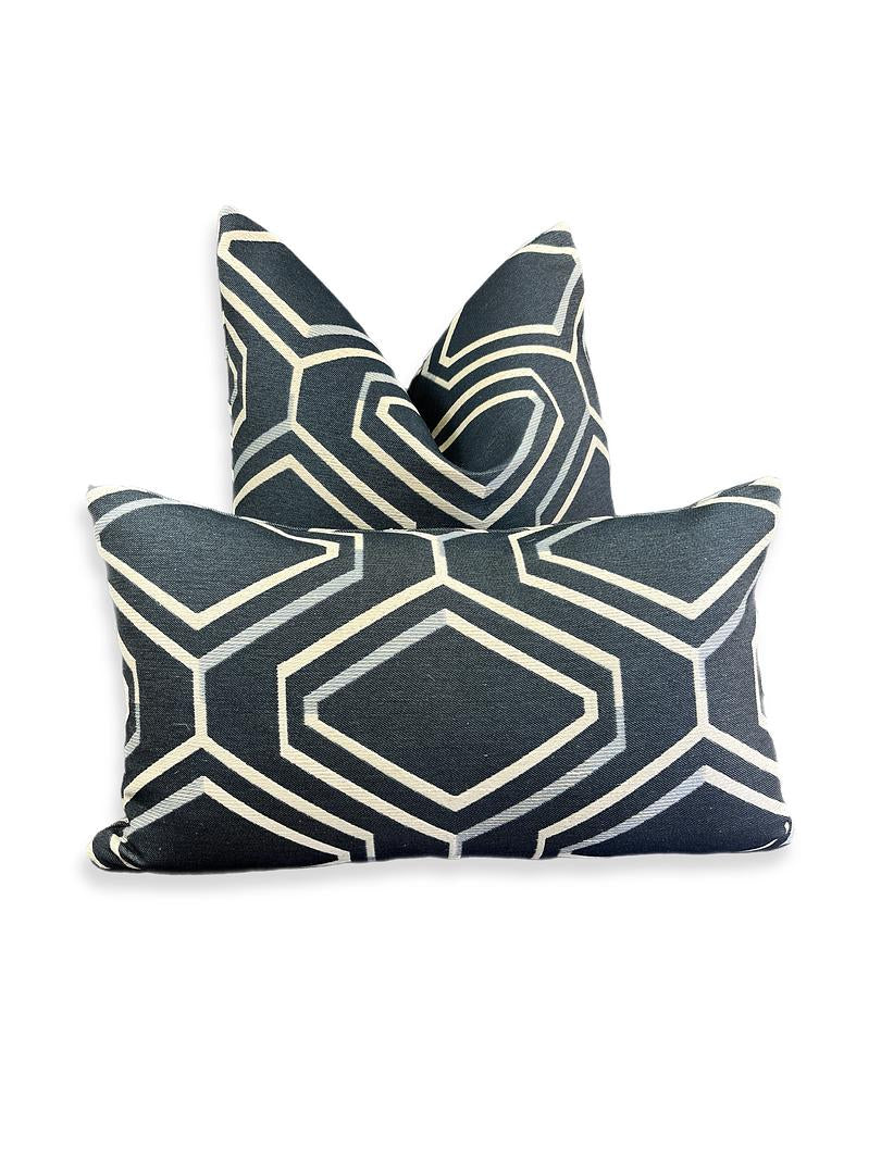 Luxury Pillow -  24" x 24" - Geo Blue; Blue,white and grays in Geometric Pattern