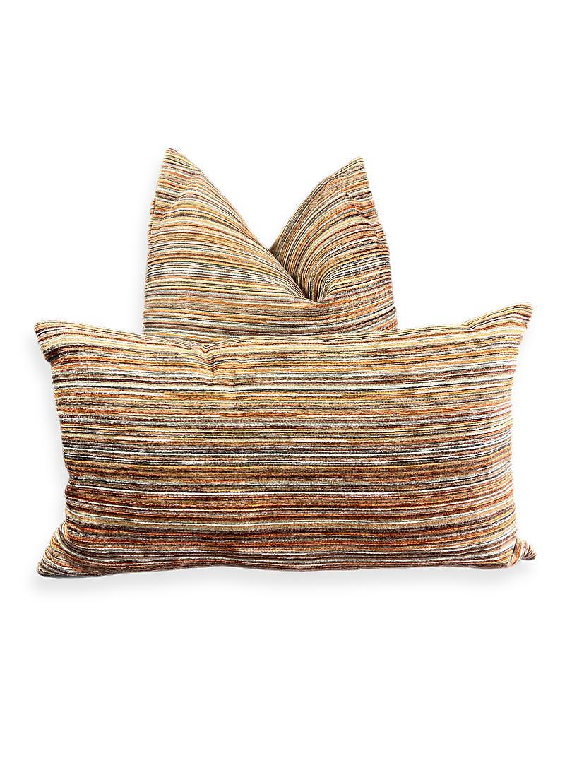 Lumbar Pillow - 24" x 14" - Formations-Spice; Lush textured stripes of  orange, brown, copper, orange, gold, grey and white on both sides