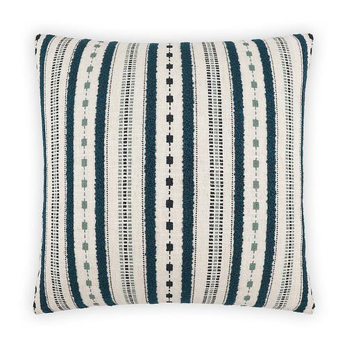 Luxury Pillow - 24" x 24" - Xuma-Blue; Embroidered  stripes of blues and teal over an ivory linen background