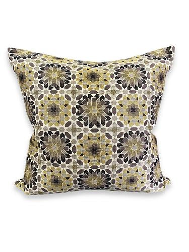 Luxury Pillow -  24" x 24" -  Golden Snowflake. Geometric stars of gold, brown and taupe