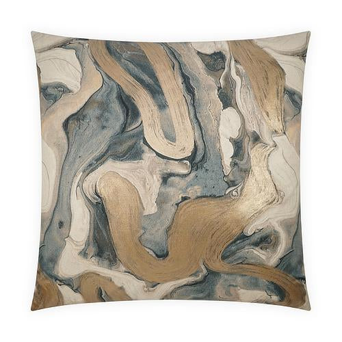 Luxury Pillow - 24" x 24" - Fairy Tale; Beautiful marbled design of blues, golds, beiges, and creams with the perfect amount of shimmer for that elegant touch. The back side is a light beige neutral fabric