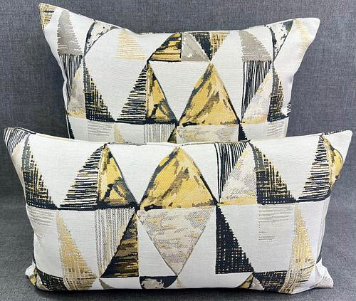 Luxury Lumbar Pillow - 24" x 14" Perspective Lumbar-Golds & Grays in an abstract design embroidered over an ivory background