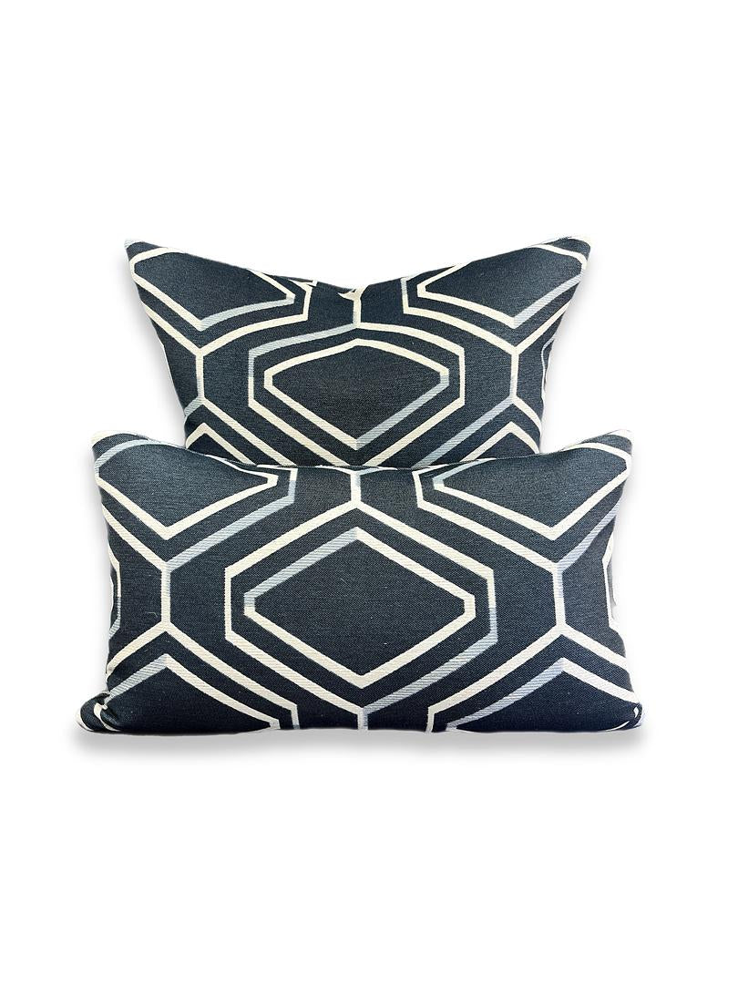 Luxury Lumbar Pillow - 24" x 14" - Geo Blue; Blue,white and grays in Geometric Pattern (Copy)