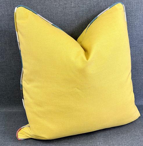 Luxury Outdoor Pillow - 22" x 22" - Saint Barts- Yellow with multi colored piping; Sunbrella, or equivalent, fabric with fiber fill